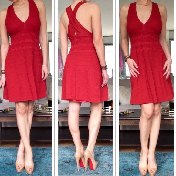 Missoni Red Crochet Lace Knit Surplice Criss-Cross Back A-Line Dress 38 - Picture 2 of 9